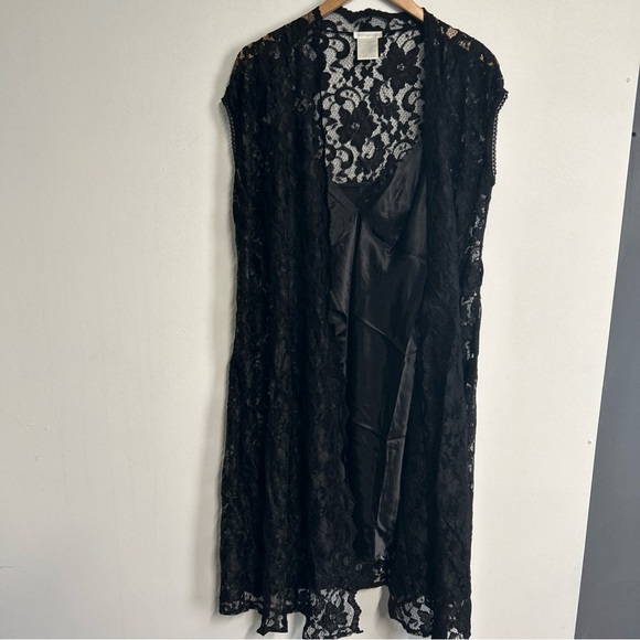 NWOT WORTHINGTON  2 Piece Size‎ 12 Lingerie Black Floral Lace Robe Black Nightie - Picture 7 of 16